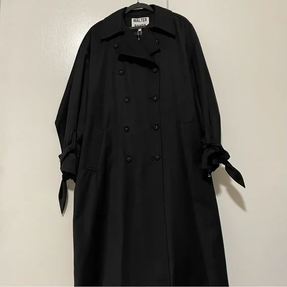 Walter Baker Coat Black Bottoms Pockets Belt Size Large - Picture 3 of 9